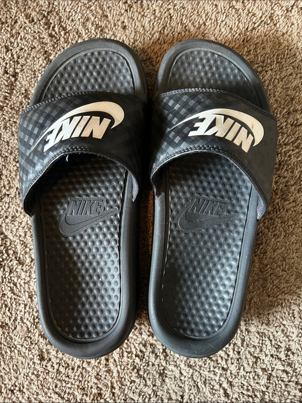 Nike Black Slide Sandals with White Logo
